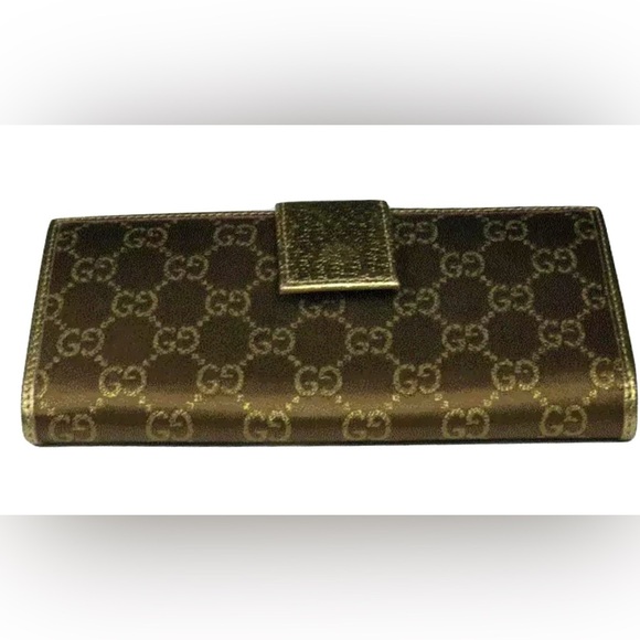 Gucci Princy Long Trifold Flap Wallet Gold Metallic and Brown GG Monogram Bow - Picture 13 of 17